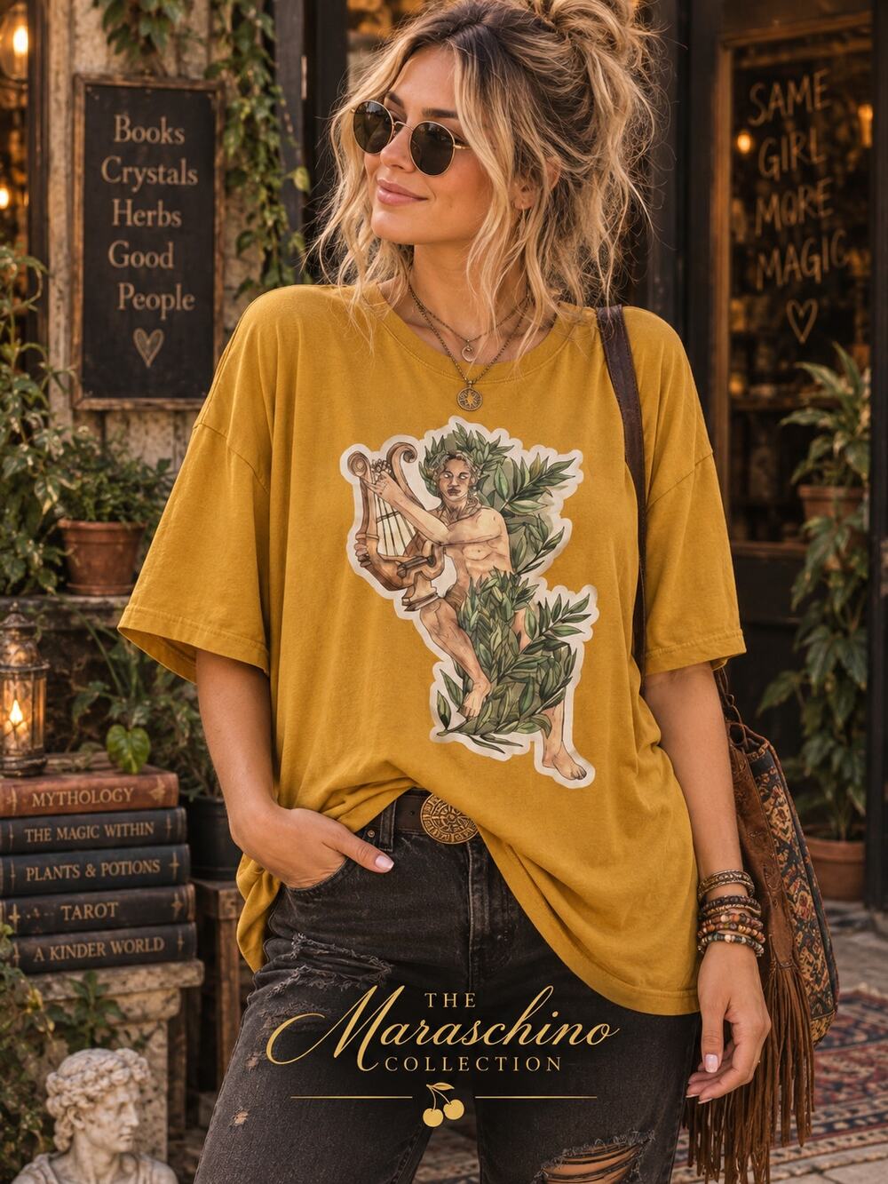 Morningstar Witchery Greek God Lyre Graphic Tee 2XL Mustard Witchcore Mythology